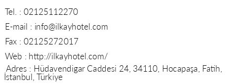 Ilkay Hotel Istanbul telefon numaralar, faks, e-mail, posta adresi ve iletiim bilgileri